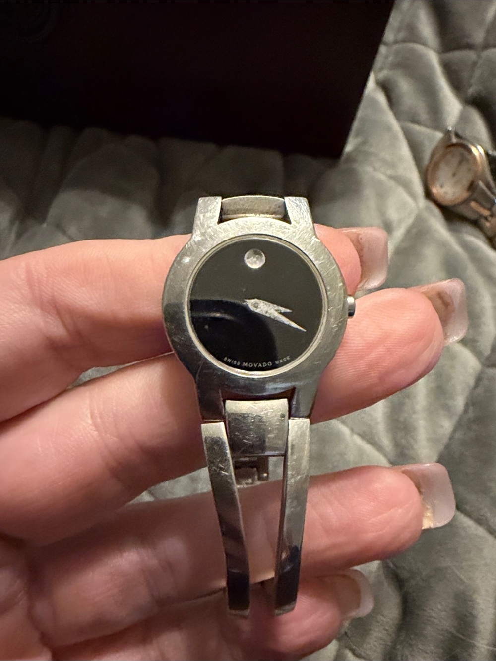 Movado Black Dial Stainless Steel Bangle Watch